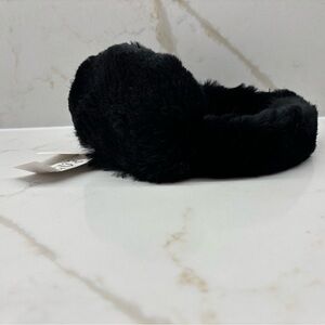 New with Tags Long Haired Black Rabbit Earmuff With Halo Band Saks Fifth Avenue